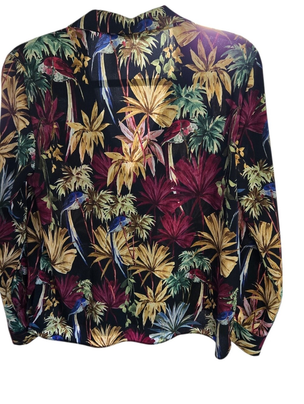Zara Basic Lightweight Tropical Print Blouse Womens M Black Botanical Shirt - Picture 2 of 6